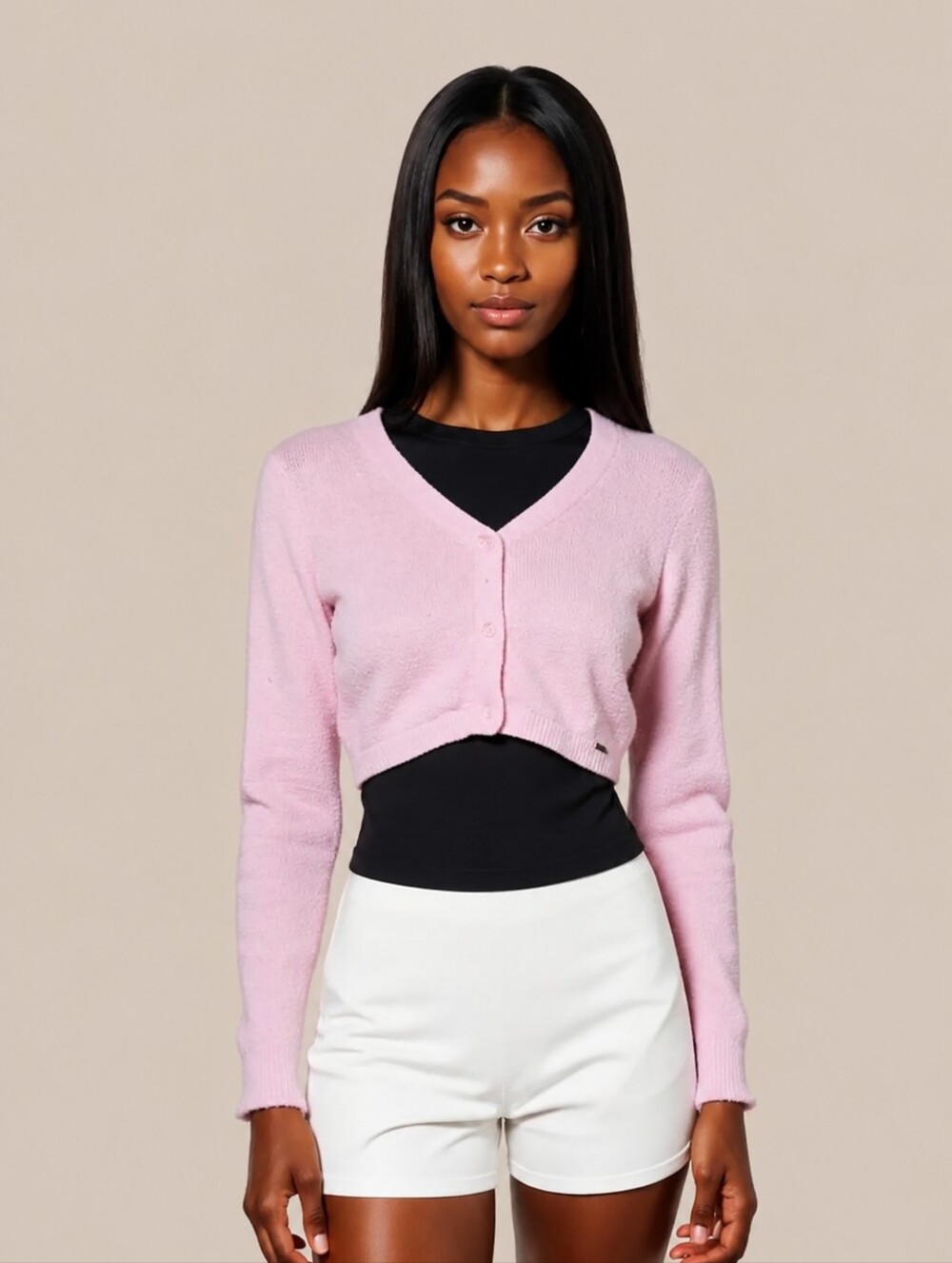Hollister Fluffy Pink Cropped V-Neck Button Cardigan Sweater - Women -Size: S